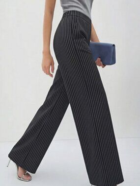 New York & Co. Black Gray Striped Bootcut Career Pants Women's Sz L Great Shape!